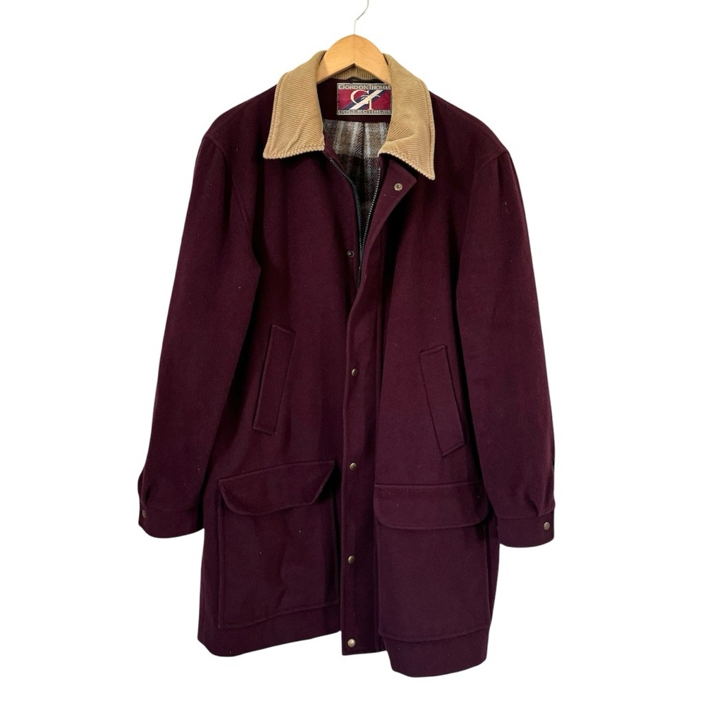 Vintage Burgundy Coat with Tan Corduroy Collar